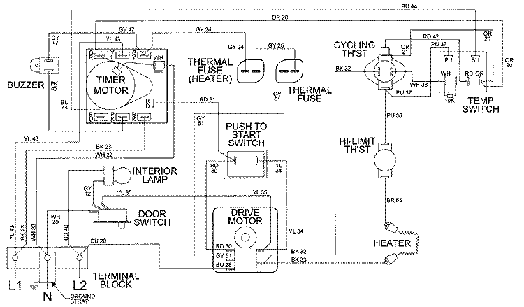 WIRING INFORMATION Diagram and Parts List for LDE4916ACM  Maytag Dryer