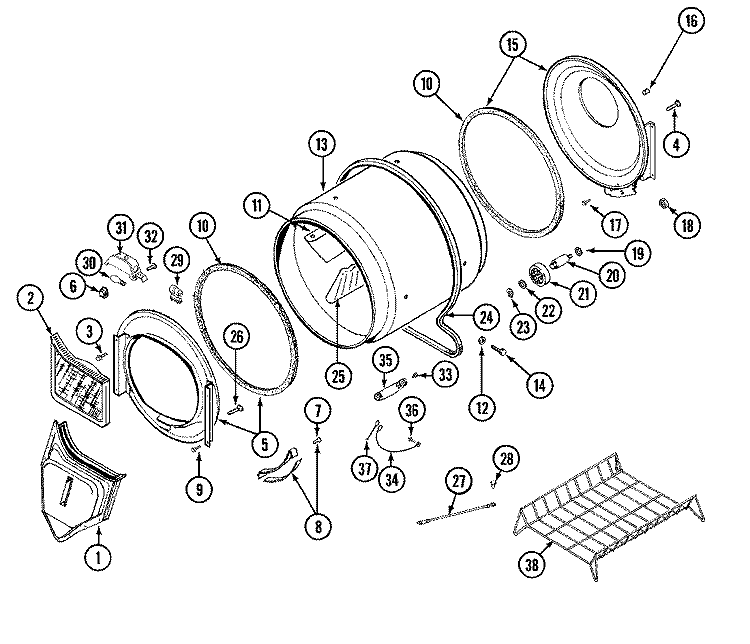 TUMBLER Diagram and Parts List for LDG8706AAM  Maytag Dryer