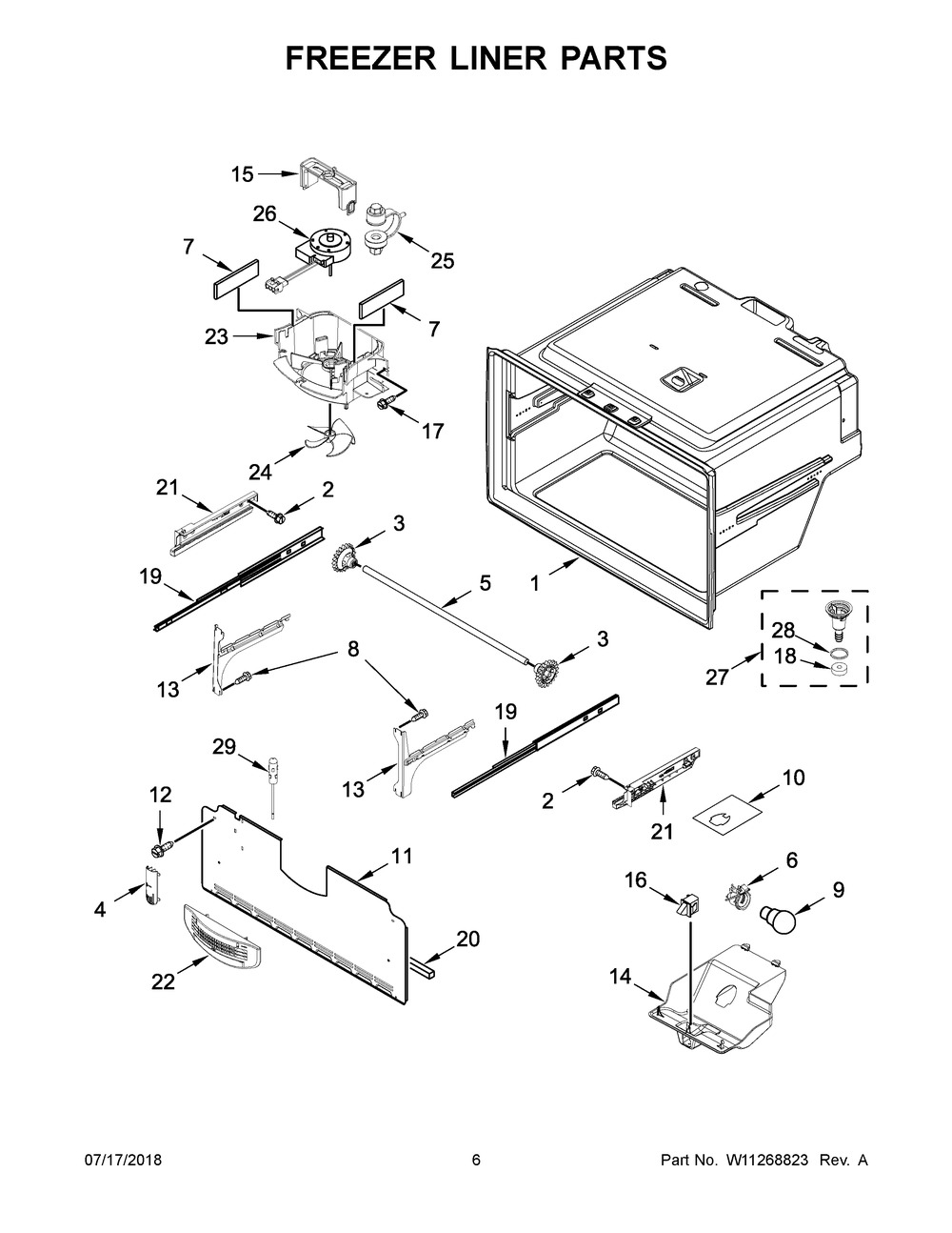 Freezer Liner Parts Diagram and Parts List for MFI2570FEZ06  Maytag Refrigerator