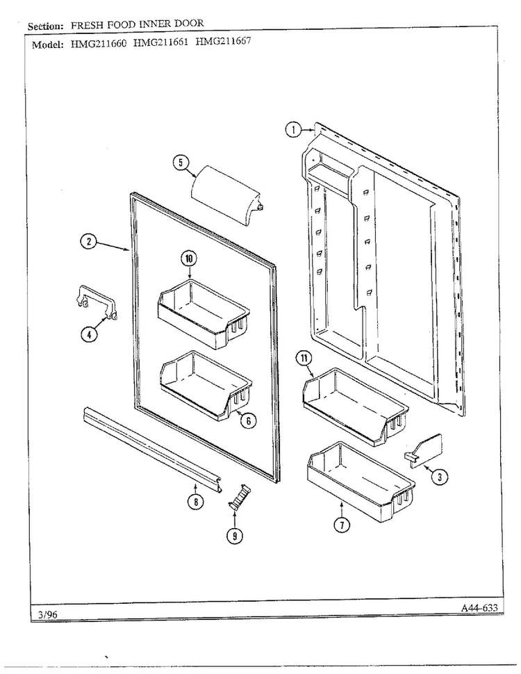 Fresh Food Inner Door Diagram and Parts List for HMG211660  Admiral Refrigerator