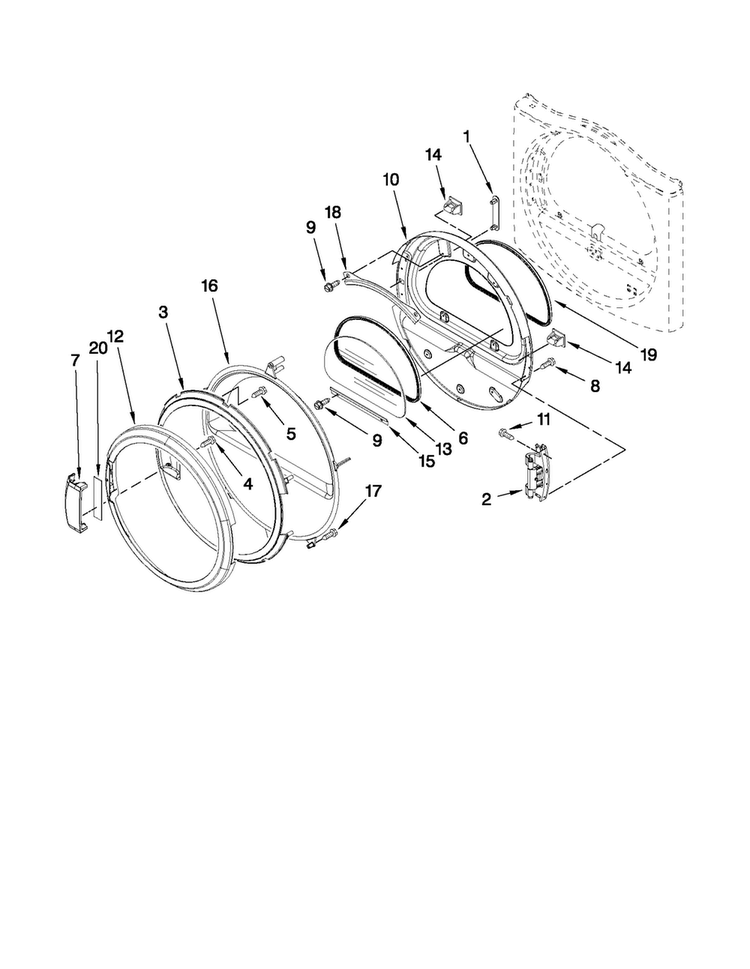Door Parts Diagram and Parts List for YCED8990XW0  Crosley Dryer