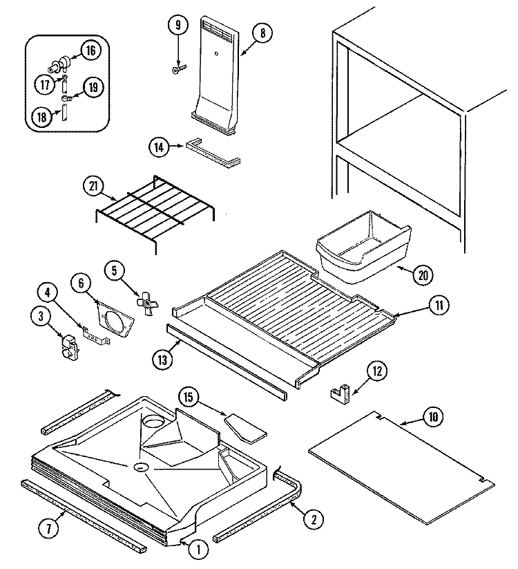 FREEZER COMPARTMENT Diagram and Parts List for GT15B2F3EV  Admiral Refrigerator