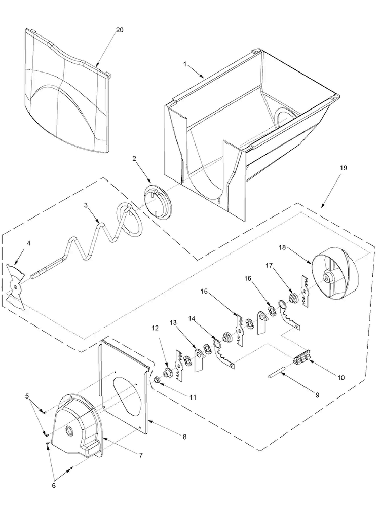 Ice Bucket Assy Diagram and Parts List for ARSE667BS1  Amana Refrigerator