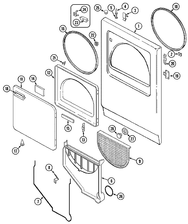 DOOR Diagram and Parts List for LDGH200AGV  Hoover Dryer