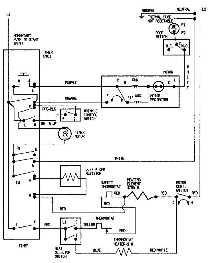 WIRING INFORMATION Diagram and Parts List for LDEH200ACV  Hoover Dryer
