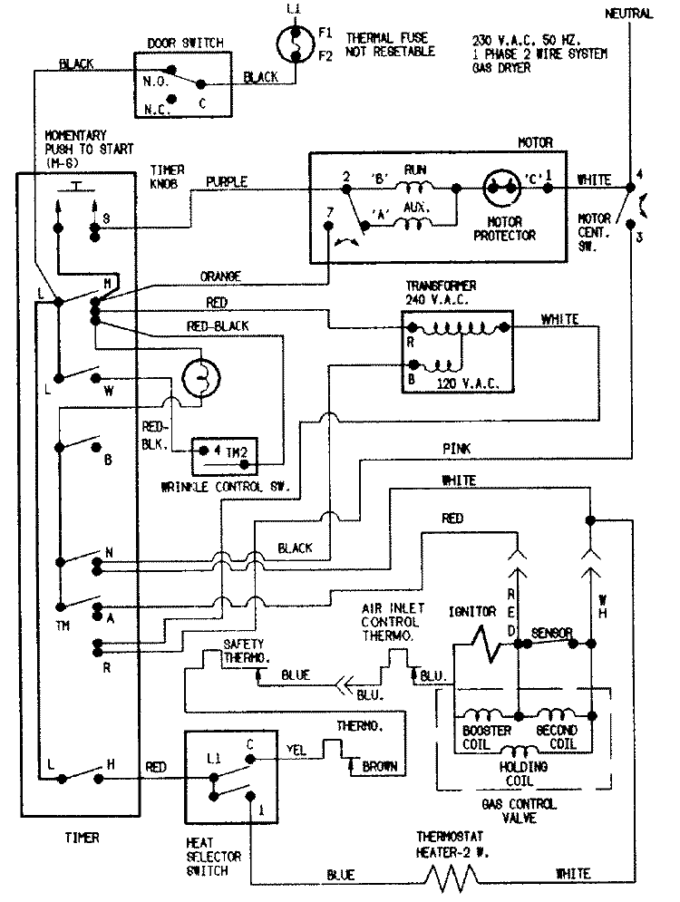 WIRING INFORMATION Diagram and Parts List for LDGH200AGV  Hoover Dryer