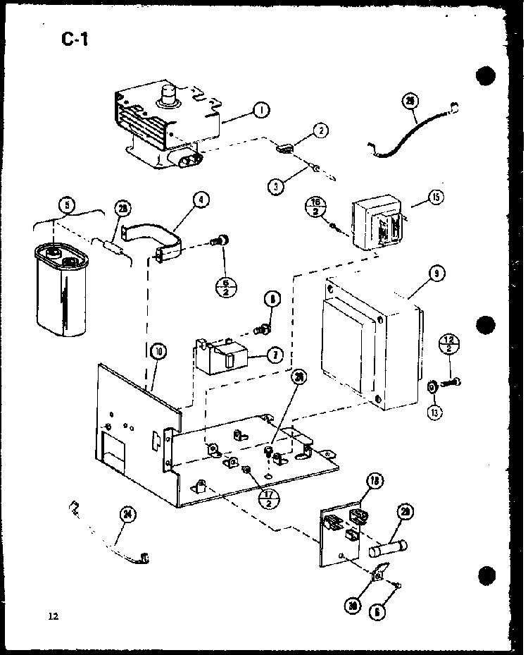 Magnetron/transformer/capacitor Diagram and Parts List for RO-1010 P75992-2M Amana Microwave