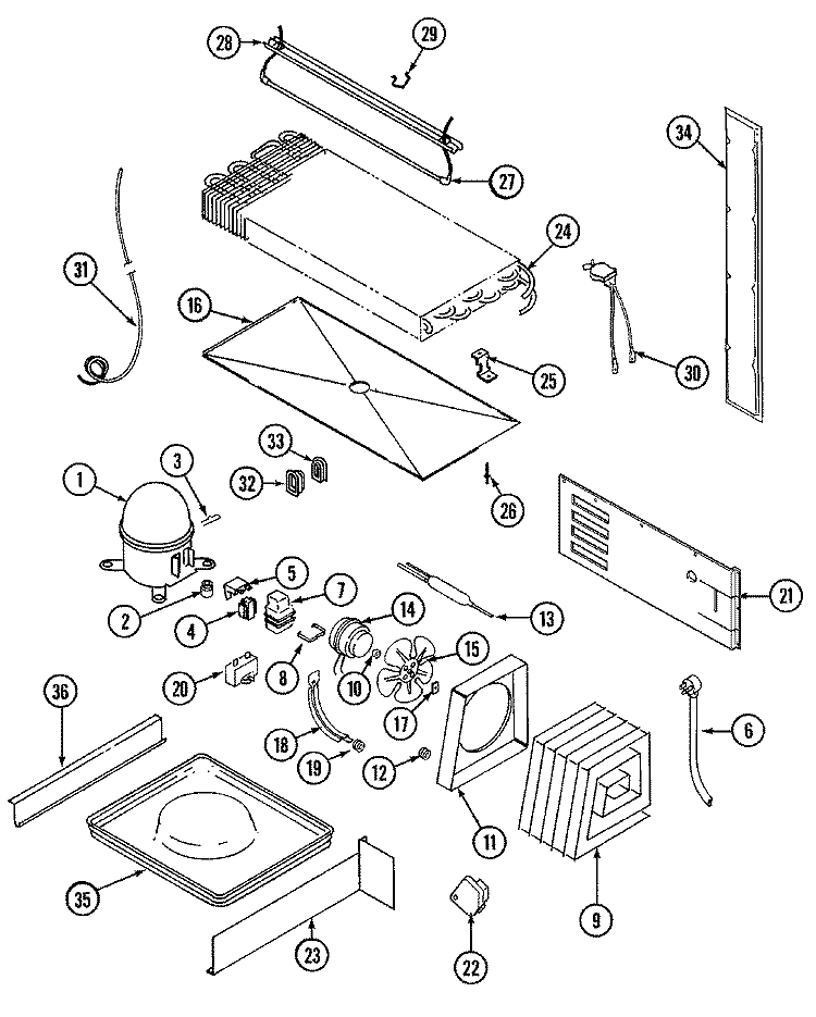 UNIT COMPARTMENT & SYSTEM Diagram and Parts List for RTW2200DAE  Maytag Refrigerator