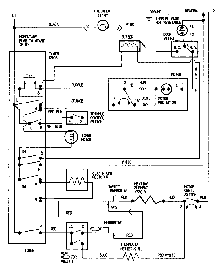 WIRING INFORMATION Diagram and Parts List for PYE2000AYW  Maytag Dryer