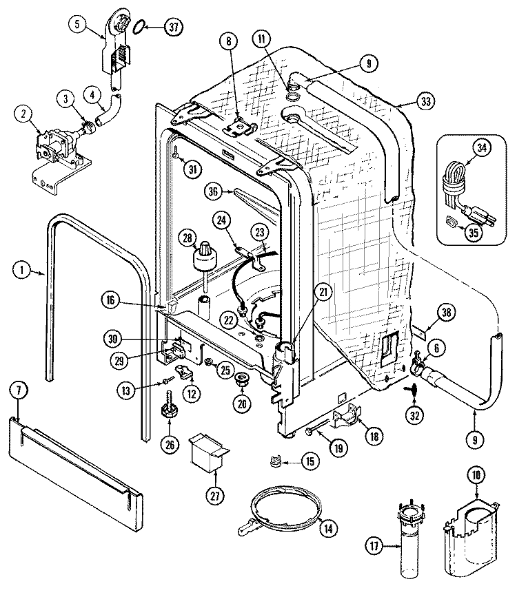 TUB Diagram and Parts List for DC4500B  Magic Chef Dishwasher