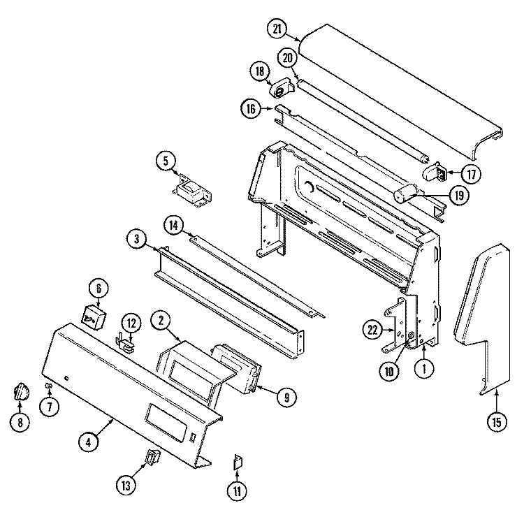 CONTROL PANEL Diagram and Parts List for 3888WVS  Magic Chef Range