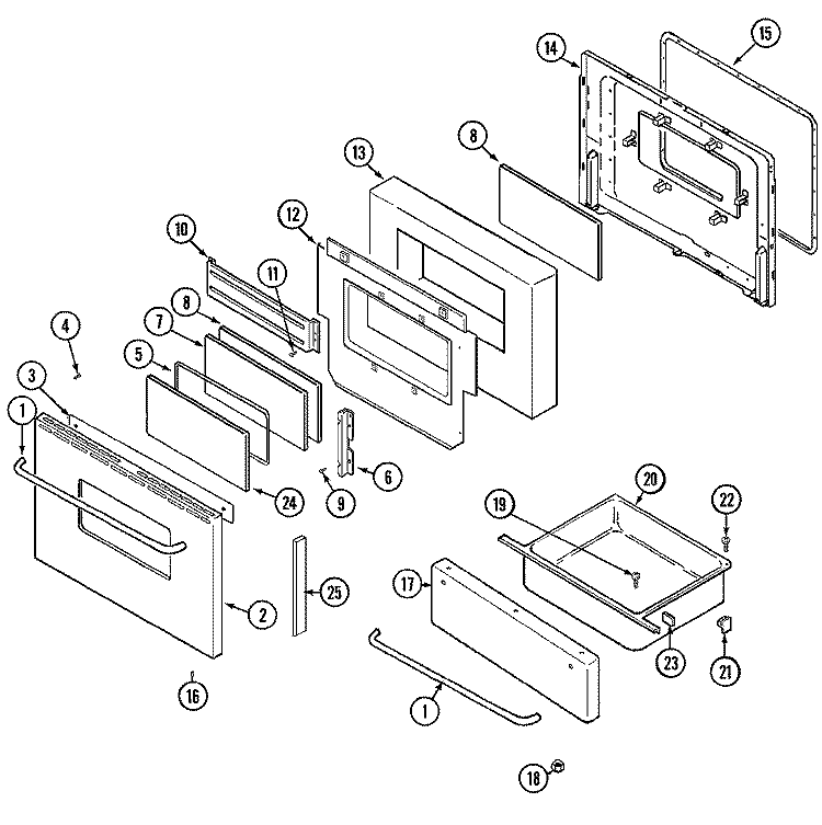 DOOR / DRAWER Diagram and Parts List for 3888WVS  Magic Chef Range