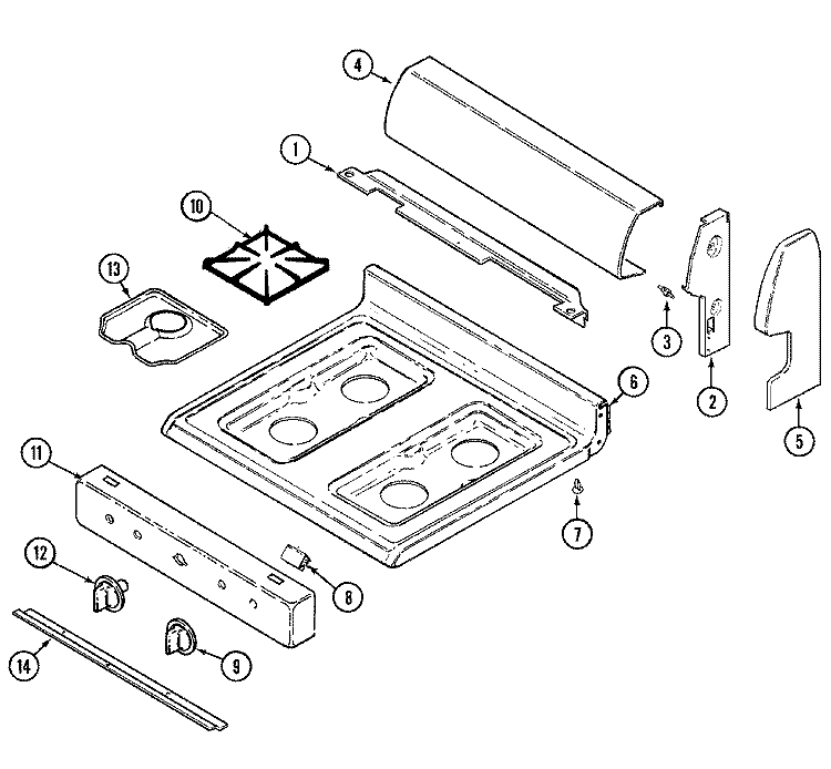 CONTROL PANEL / TOP ASSEMBLY Diagram and Parts List for A31703SAAL  Admiral Range