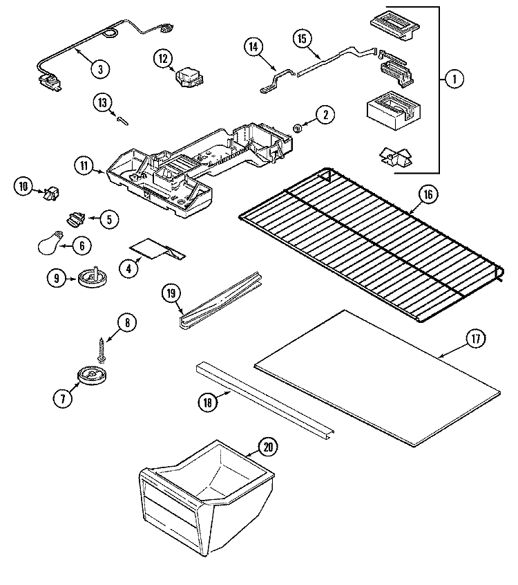 FRESH FOOD COMPARTMENT Diagram and Parts List for ATB1912ARW  Admiral Refrigerator