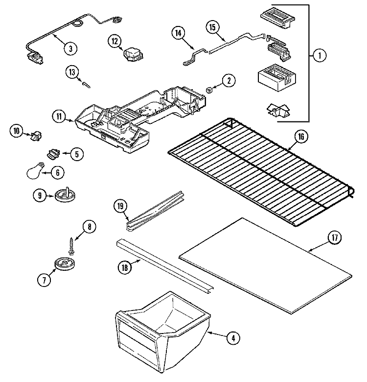 FRESH FOOD COMPARTMENT Diagram and Parts List for GT1911PXEA  Crosley Refrigerator