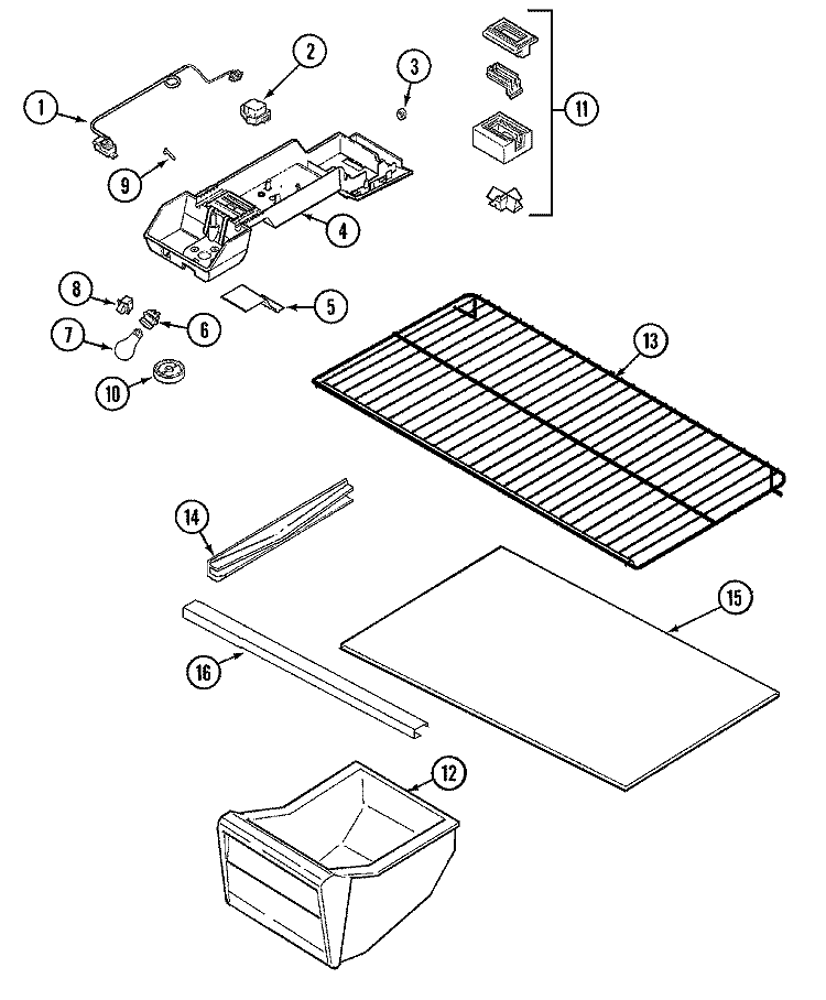 FRESH FOOD COMPARTMENT Diagram and Parts List for CT15A2LW  Crosley Refrigerator