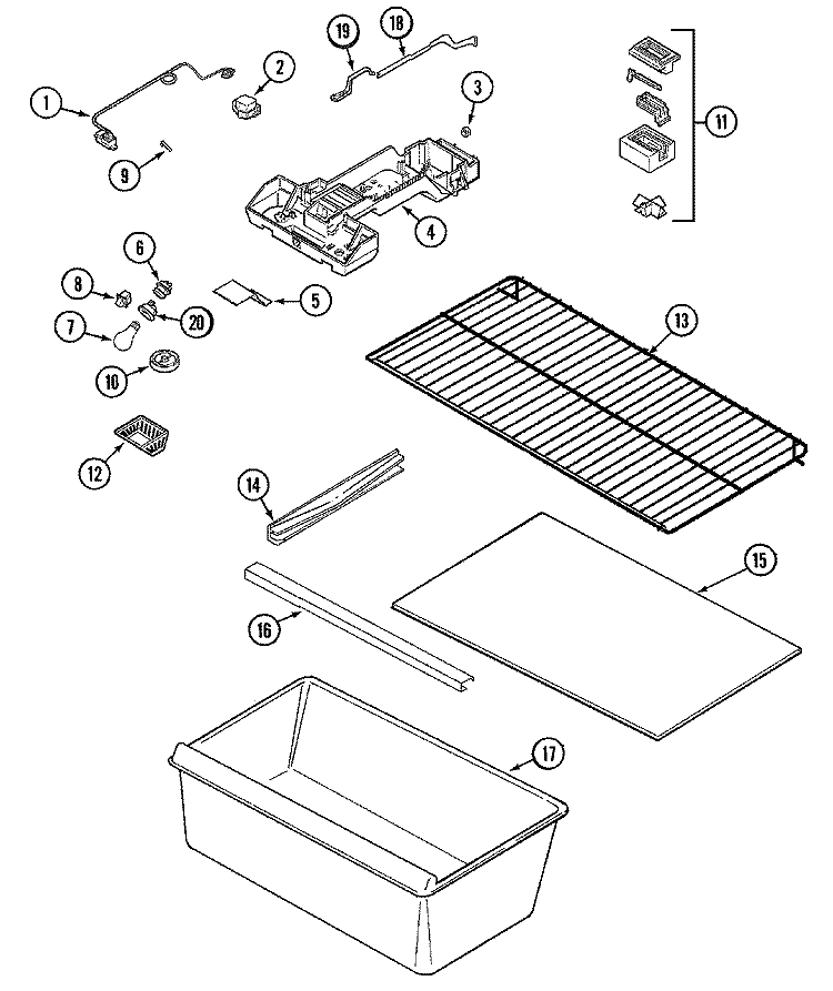 FRESH FOOD COMPARTMENT Diagram and Parts List for TR475NF  Maytag Refrigerator