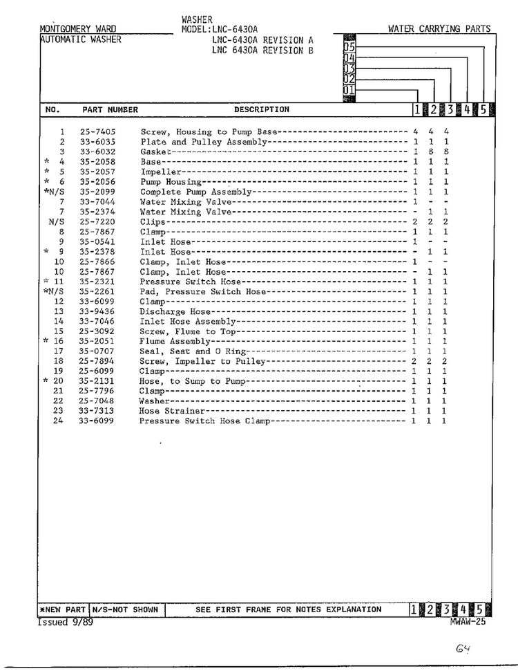 Water Carrying Parts Page 2 Diagram and Parts List for 6430 LOT A REV B Norge Washer