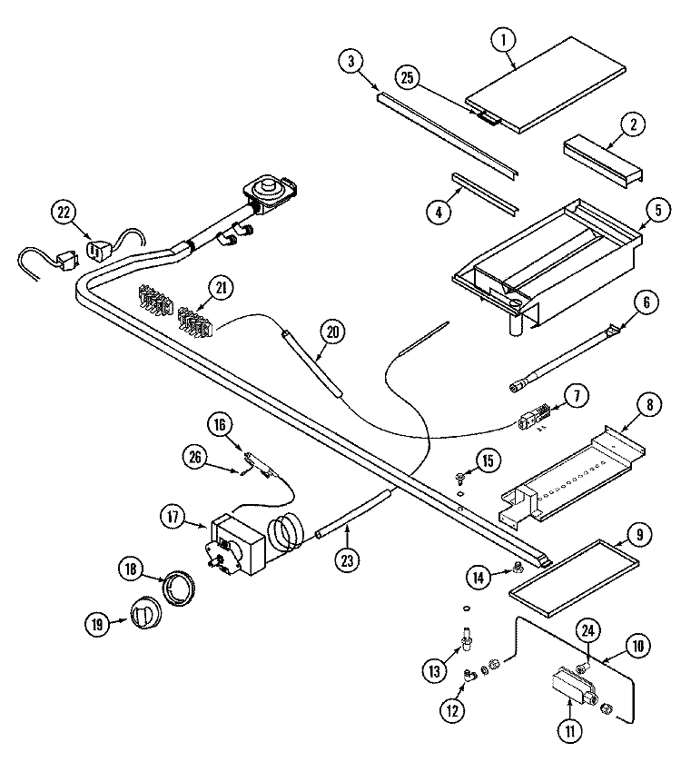 GRIDDLE ASSEMBLY Diagram and Parts List for PRG3601P  Jenn-Air Range