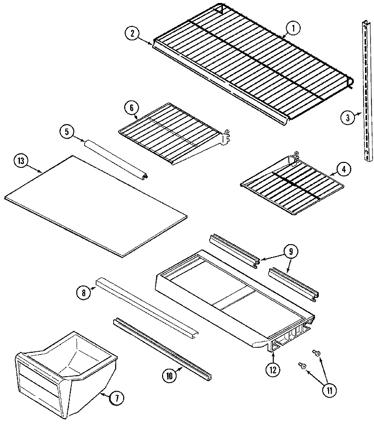 SHELVES & ACCESSORIES Diagram and Parts List for GT1722NXCA  International Refrigerator