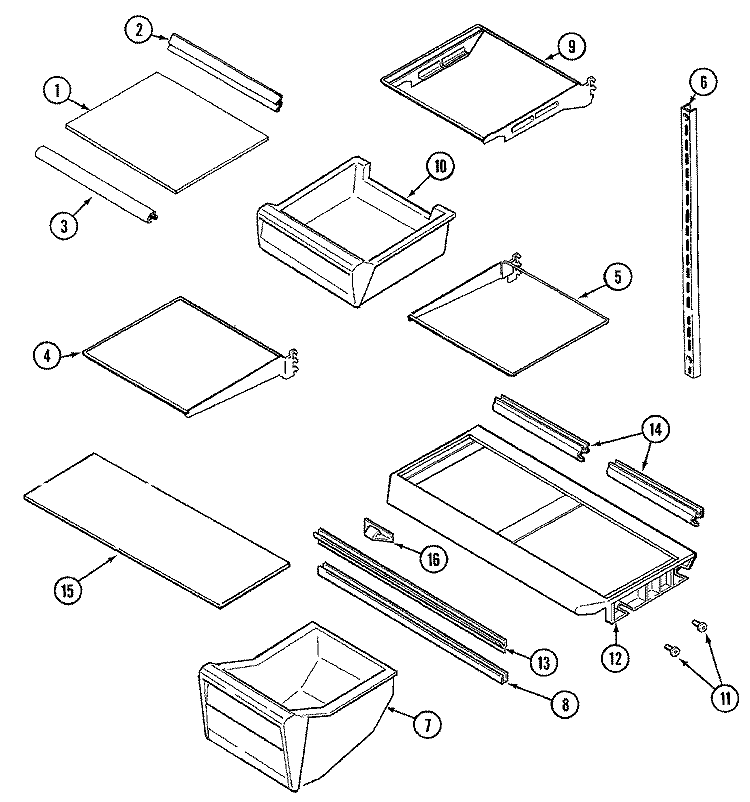 SHELVES & ACCESSORIES Diagram and Parts List for MTB1753ARA  Maytag Refrigerator