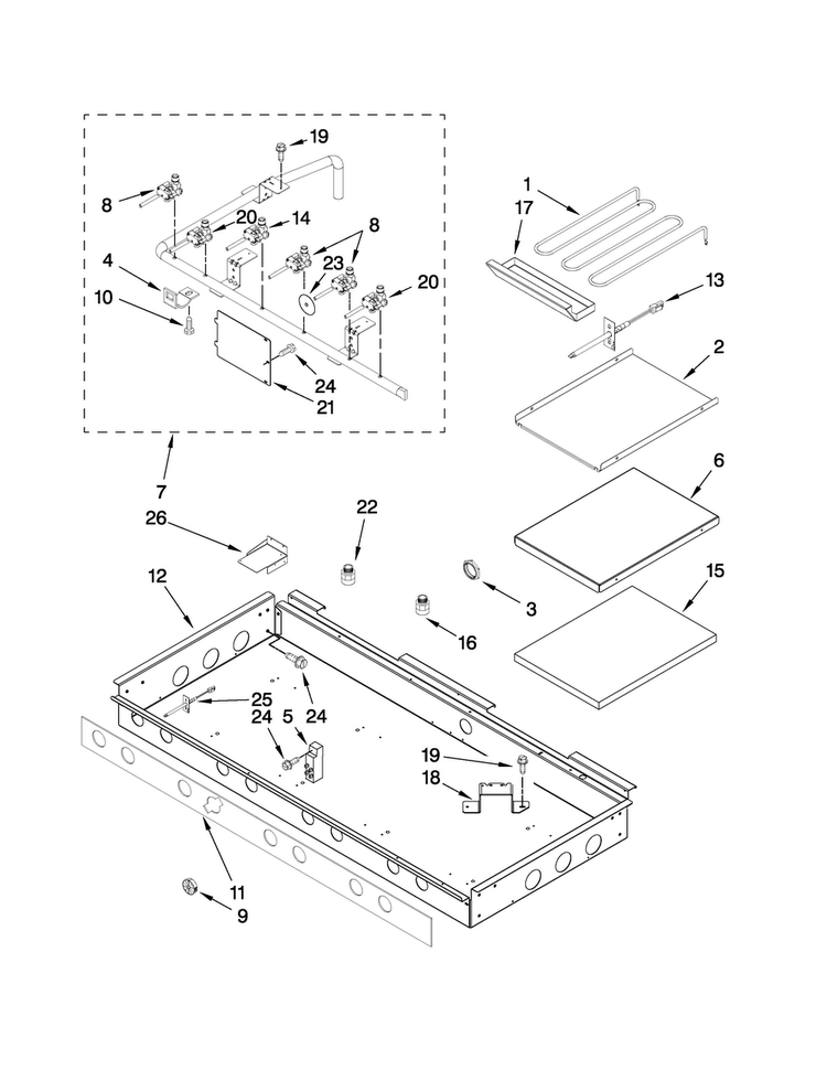 Burner Box, Gas Valves, And Switches Diagram and Parts List for YJDRP548WP00  Jenn-Air Range