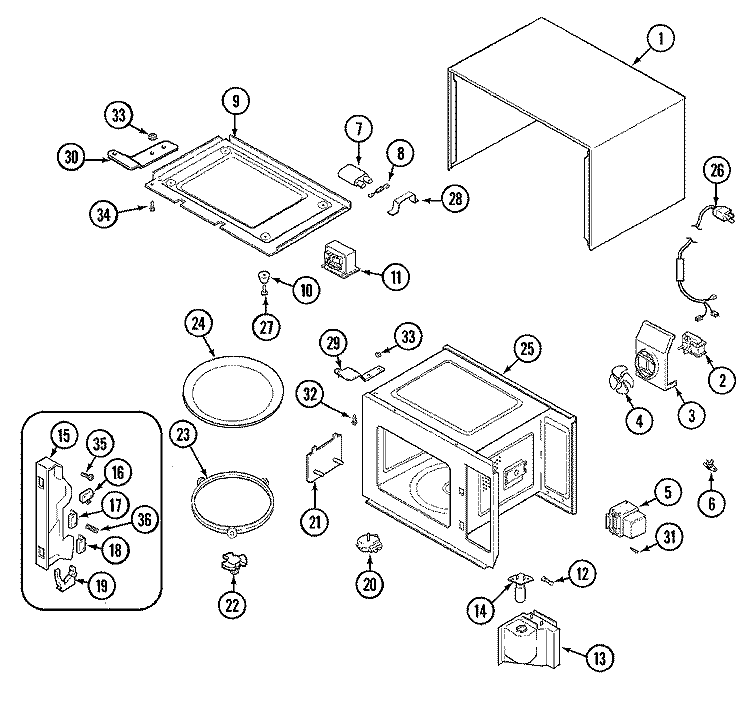 CABINET - BASE - CAVITY Diagram and Parts List for M170B  Jenn-Air Microwave