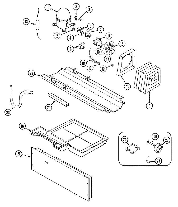 COMPRESSOR Diagram and Parts List for CTN1511BEW  Magic Chef Refrigerator