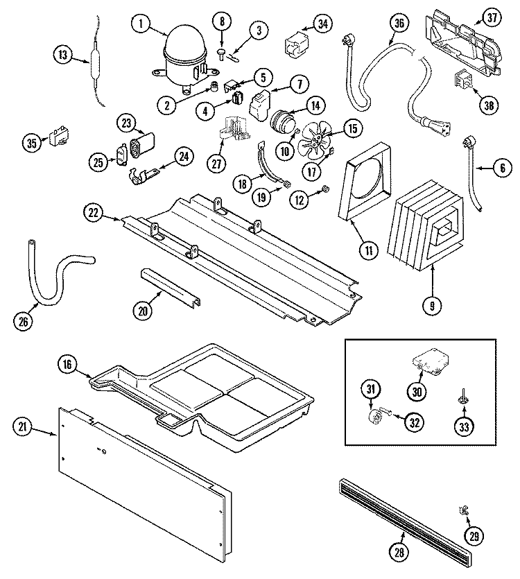 COMPRESSOR Diagram and Parts List for GT1727PVCW  Maytag Refrigerator