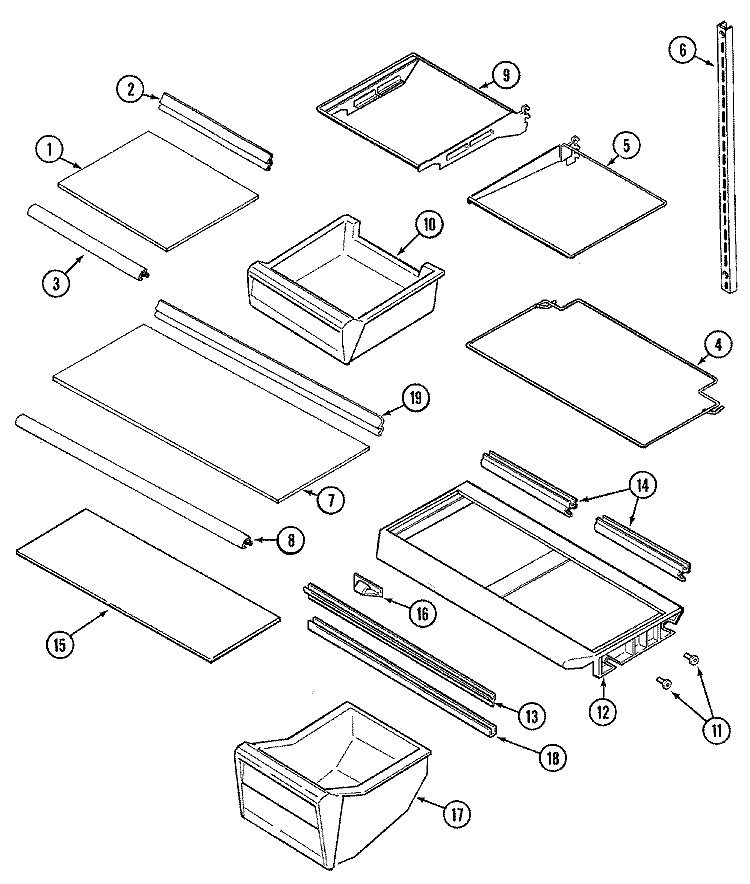SHELVES & ACCESSORIES Diagram and Parts List for CTB1924ARB  Magic Chef Refrigerator