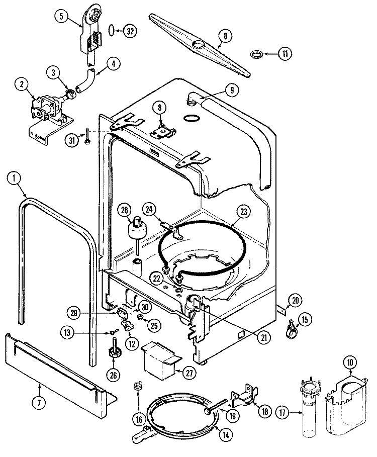 TUB Diagram and Parts List for DWU3000AAE  Maytag Dishwasher