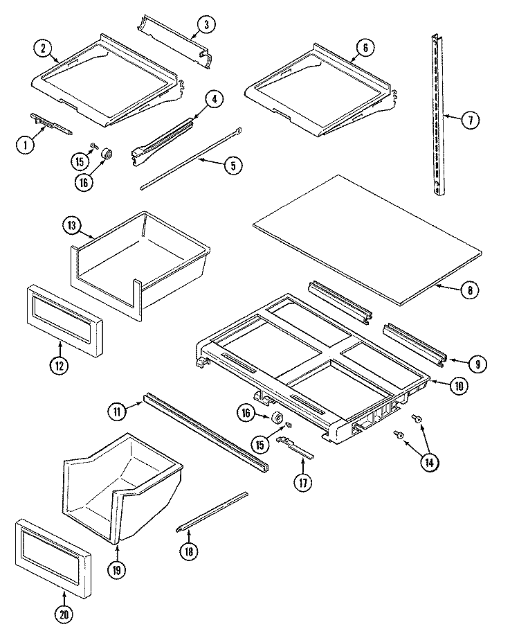 SHELVES & ACCESSORIES Diagram and Parts List for JTB2187ARW  Jenn-Air Refrigerator