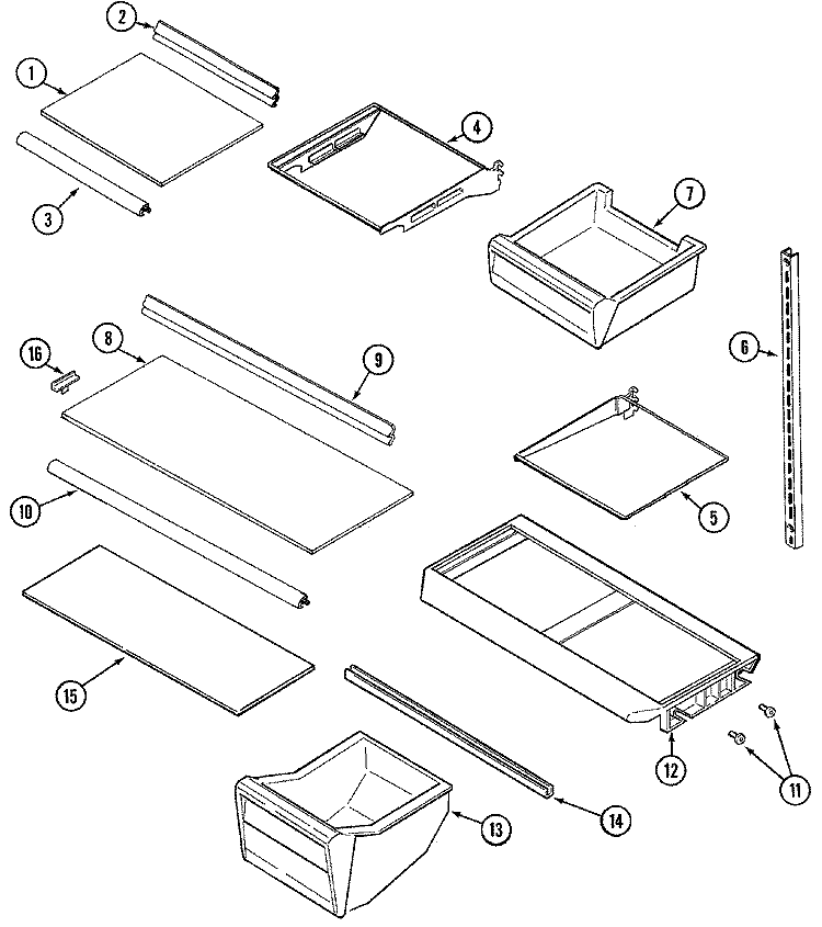 SHELVES & ACCESSORIES Diagram and Parts List for GT1914PXFQ  Crosley Refrigerator