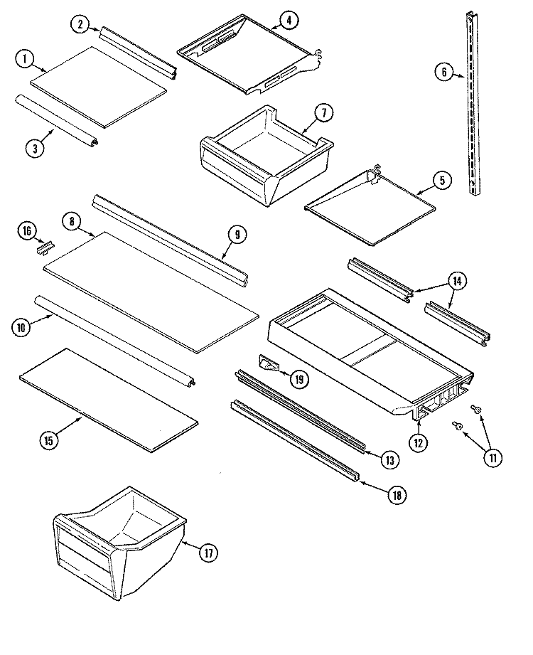 SHELVES & ACCESSORIES (BISQUE) Diagram and Parts List for CT19A5Q  Crosley Refrigerator