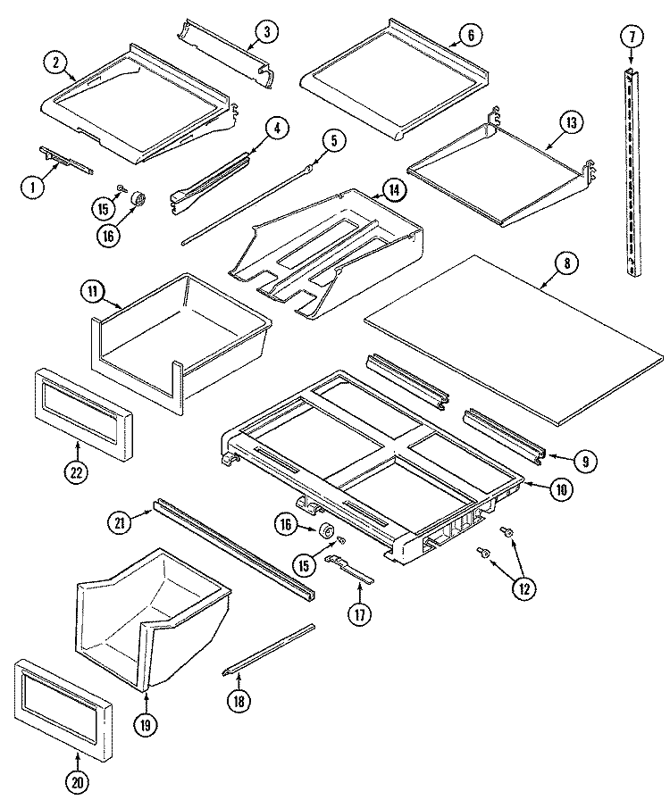 SHELVES & ACCESSORIES Diagram and Parts List for GT2128PVCW  Maytag Refrigerator