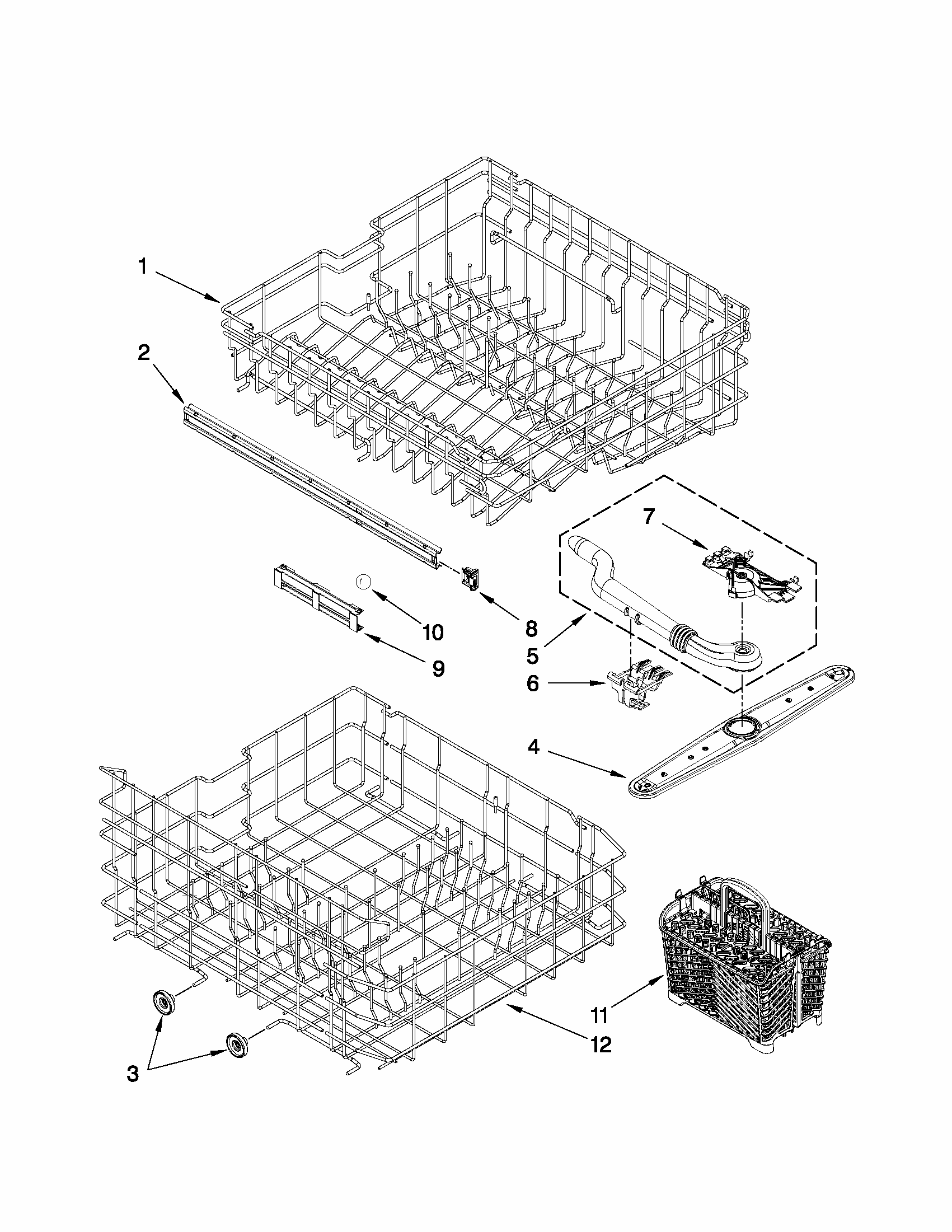 Upper And Lower Rack Parts Diagram and Parts List for MDB7851AWS2  Maytag Dishwasher