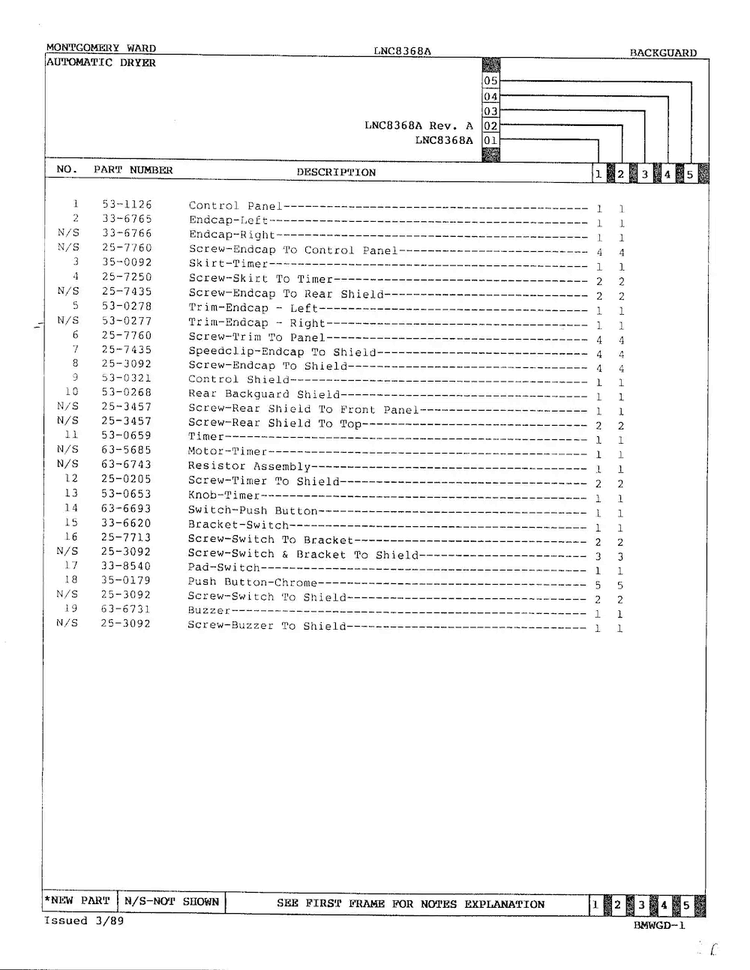 Automatic Dryer-backguard Page 2 Diagram and Parts List for 8368A REV A Norge Dryer