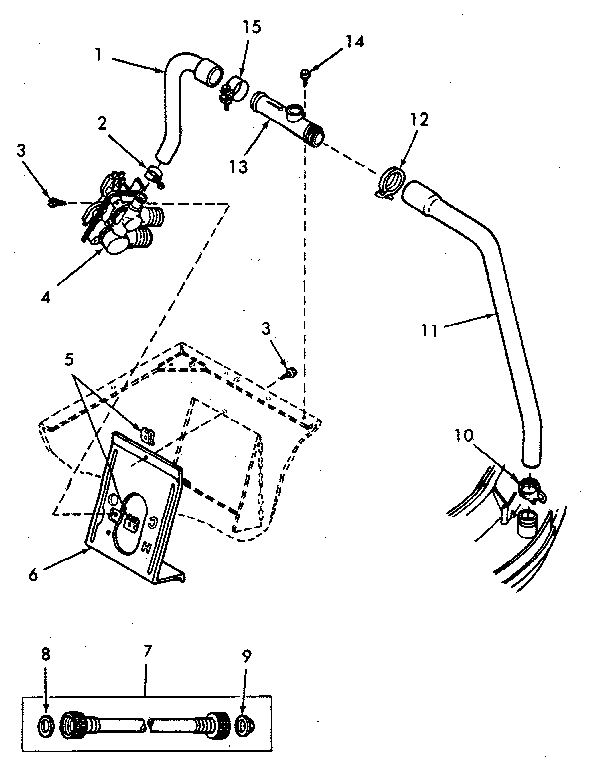 Inlet & Filr Hose, Bk Flow Preventer, Mixing Vlv & Mtg. Brkt Diagram and Parts List for NA8631W33921  Speed Queen Washer