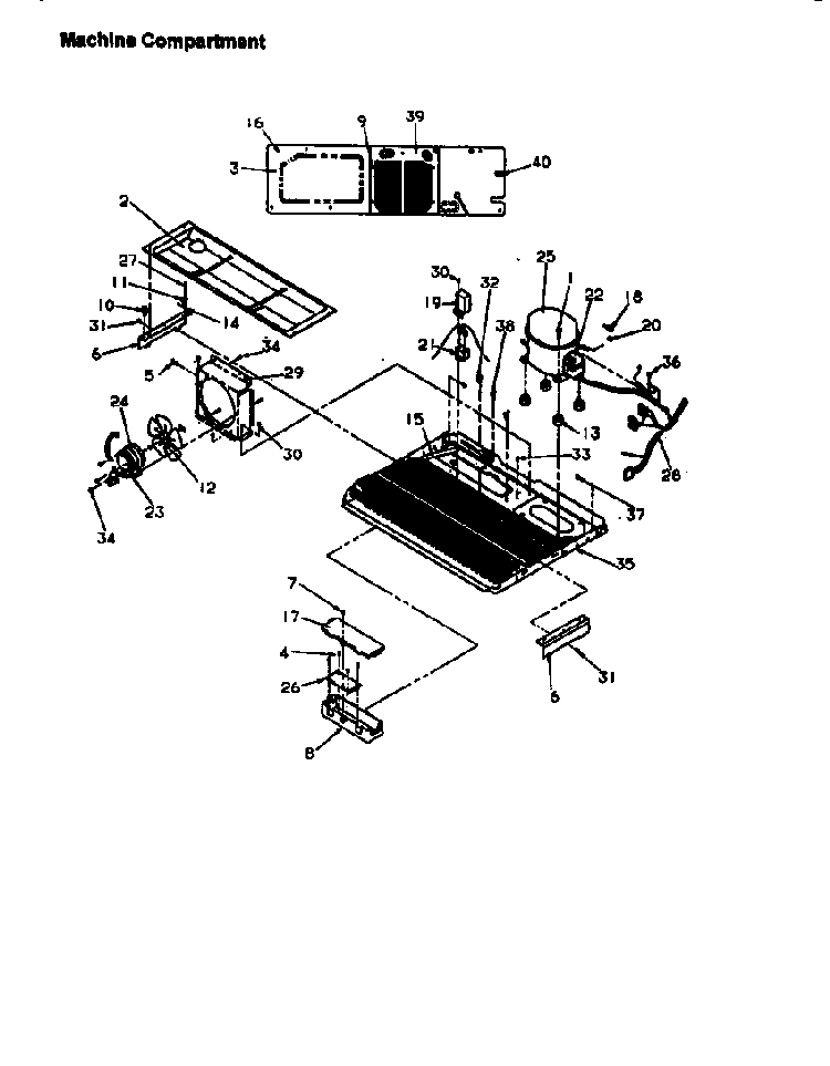 Machine Compartment Diagram and Parts List for SX25S-P1198902WL  Amana Refrigerator