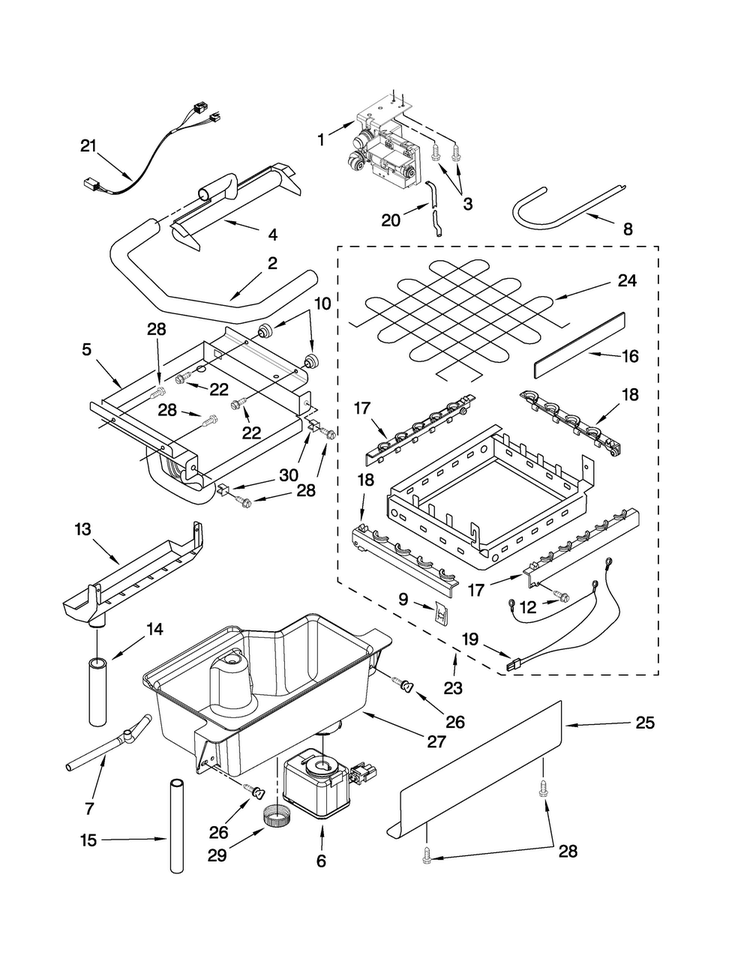 Evaporator, Ice Cutter Grid And Water Parts Diagram and Parts List for JIM158XWRS1  Jenn-Air Ice Maker