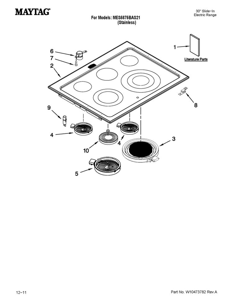 Cooktop Parts Diagram and Parts List for MES5875BAS21  Maytag Range