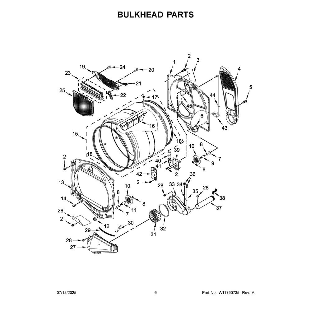 Bulkhead Parts Diagram and Parts List for YMED7205RR0  Maytag Dryer