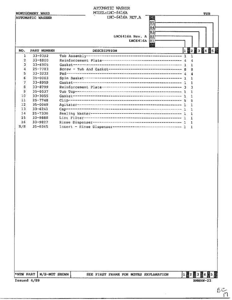 Tub Page 2 Diagram and Parts List for 6416A REV A Norge Washer