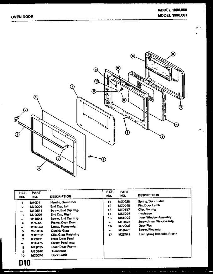 04 - Oven Door Diagram and Parts List for 1990001  Litton Microwave Oven Combo