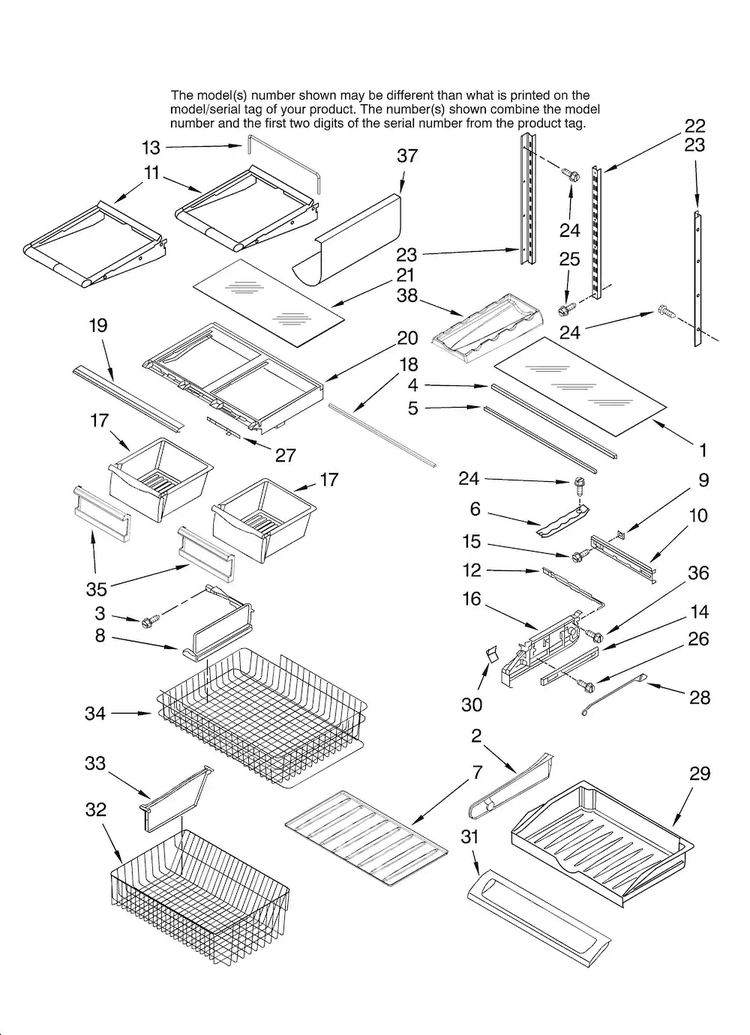 Shelf Parts Diagram and Parts List for JFC2089HPF12  Jenn-Air Refrigerator