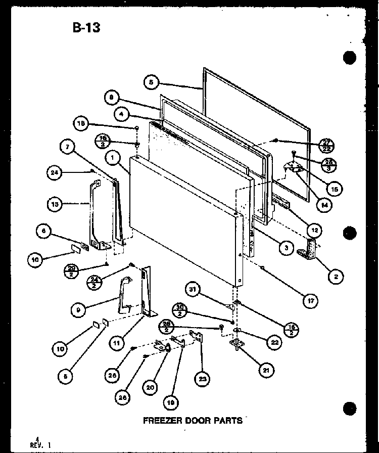 Freezer Door Parts Diagram and Parts List for TC20C-P76512-11W  Amana Refrigerator