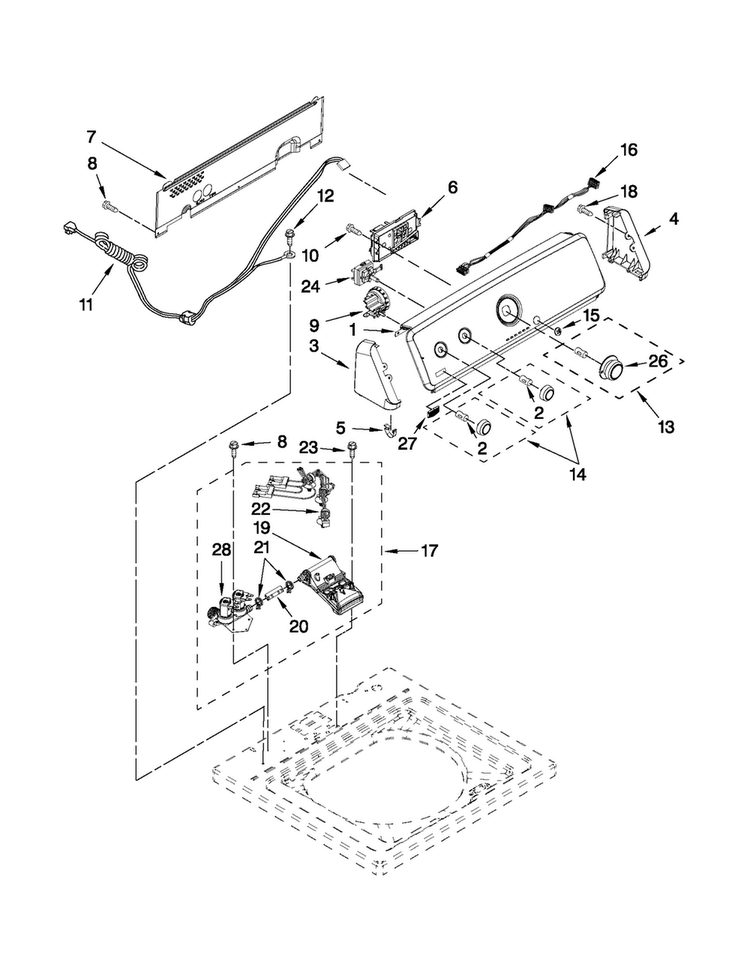 Controls And Water Inlet Parts Diagram and Parts List for 4GMVWC100YQ0  Maytag Washer