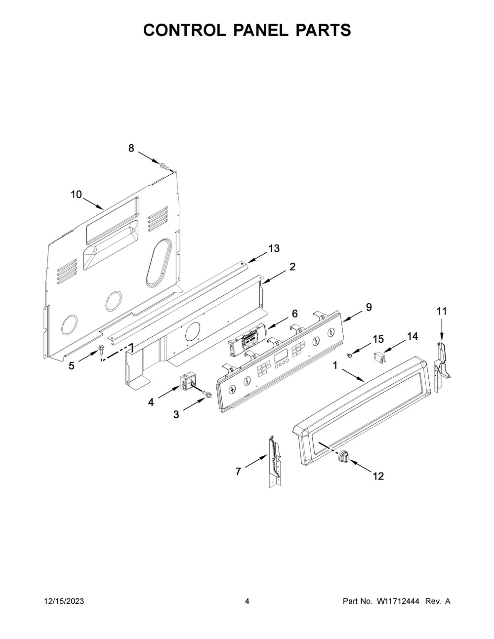 Control Panel Parts Diagram and Parts List for YMER8800FW7  Maytag Range