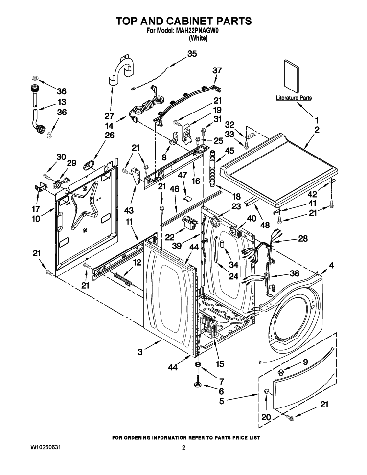 TOP AND CABINET PARTS Diagram and Parts List for MAH22PNAGW0  Maytag Washer