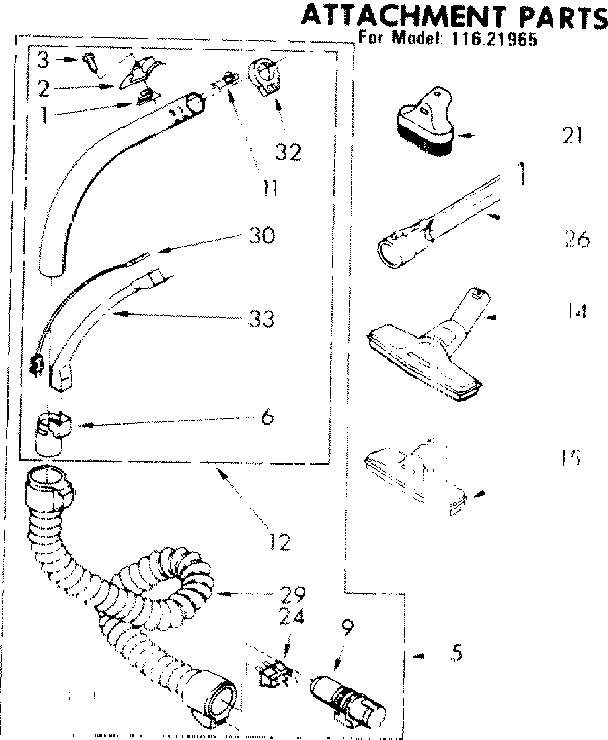 Attachment Parts Diagram and Parts List for 11621965  Kenmore Canister Vacuum
